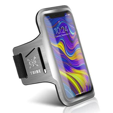 Imagem de Capa de braço de celular resistente à água Tribe para iPhone XS Max, XR, 8 Plus, 7 Plus, 6 Plus, 6S Plus, Samsung Galaxy S9 Plus, S8 Plus, A8 Plus, Note 4/5/8/9 com elástico ajustável e suporte para chave, Cinza