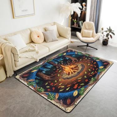 Imagem de Feelyou Tapete de área de floresta 3x5 para crianças, meninos, meninas, toco de árvore, tapete decorativo, pedras de desenho animado, decoração de quarto, bosque, acampamento, verão, interior, tapete