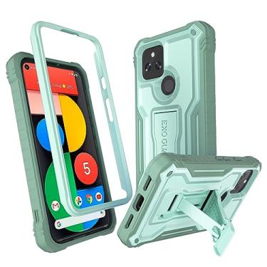 Imagem de ExoGuard Capa para Google Pixel 5, capa de borracha à prova de choque, protetor de tela integrado e suporte compatível com celular Google Pixel 5 (verde)