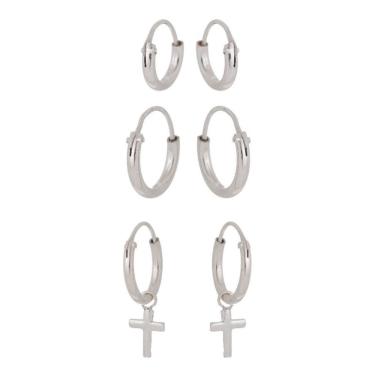 Imagem de 3 Brincos Prata 925 Primeiro Segundo Terceiro Furo Cruz Show