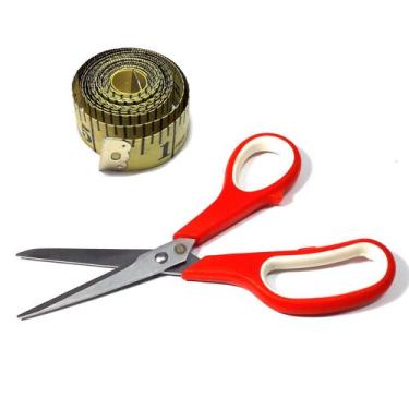 Imagem de Tesoura Cabo Plástico 19cm Para Costura Mais Fita Métrica Cor Amarela