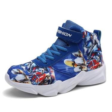 Imagem de Senco-Girls Tênis esportivo infantil com desenho animado para meninos grandes, cano alto, para corrida, basquete, tênis, trilhas, Azul, 12.5 Little Kid