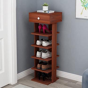 Imagem de 5JJJLOOOPP Sapateira para sapateira, armário de sapato, com sapateira permanente livre de gaveta, espaço de armazenamento vertical prateleira estreita porta de canto de entrada quarto (cor: /marrom
