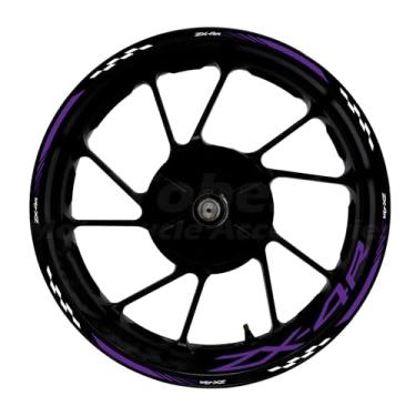 Imagem de Awonderful Kit de listras refletivas para motocicleta, adesivos de aro de roda de vinil compatíveis com Kawasaki ZX-4R 2019-2024 (roxo)