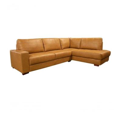 Imagem de Sofá De Couro Canto Marrocos 3 Lugares Com Chaise Direita Caramelo - Mempra Design