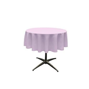Imagem de LA Linen Toalha de mesa redonda lavável de popelina de poliéster, capa de mesa resistente a manchas e rugas 129,5 cm, toalha de mesa de tecido para jantar, cozinha, festa, férias, 129 polegadas, lilás