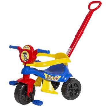 Imagem de Triciclo infantil de passeio e pedal motoca com empurrador e proteção lateral (Azul)