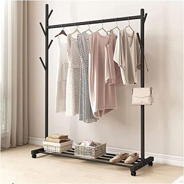 Imagem de LIFOND Cabide para roupa com rodas, cabide independente de metal resistente, fácil de montar para armazenamento de roupas, suporte de exibição, barra de roupa para decoração de quarto, preto C
