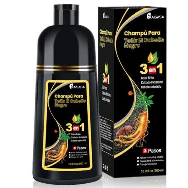 Imagem de Shampoo Colorante KAISASA 3 em 1 para Cabelos Grisalhos, Preto, Efeito Semipermanente, com Óleo de Argan e Cúrcuma