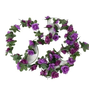 Imagem de Corrente De Rosa 2.5mts Com 45 Flores Cordão De Flores Artificial Pedente De (Roxo com Lilas)