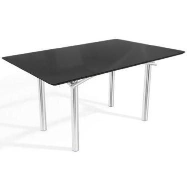 Imagem de Mesa de Sala Jantar Elba Tampo Madeirado c/ Vidro 160cm Cromada/Preto 