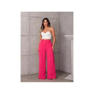 Imagem de Calça Social Alfaiataria Wide Leg Colorida - NoBrand, Pink, G