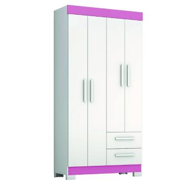 Imagem de Guarda Roupas Solteiro Juvenil 4 Portas 2 Gavetas Malta Branco / Rosa Notável