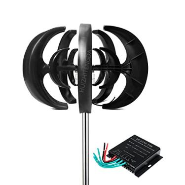 Imagem de HUIZHITENGDA 12V 24V 48V 2000W Kit de turbina eólica, 5 lâmina gerador de energia eólica com controlador gerador de turbina portátil portátil para casa, ao ar livre, iluminação de jardim (preto),12V