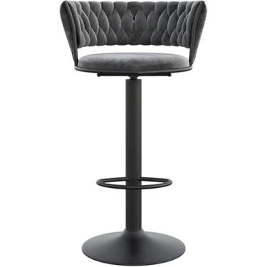 Imagem de Banquetas De Bar De Café Da Manhã De Cozinha Banquetas De Altura De Balcão Com Encosto Assento De Veludo Cadeiras De Balcão Acolchoadas Cadeiras De Bar Bancos, Black Leg Grey Pad, 65-80cm