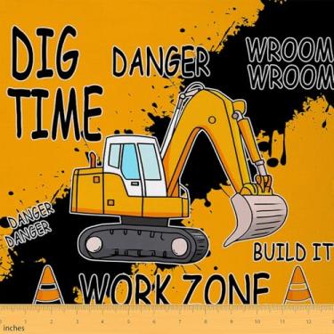 Imagem de Erosebridal Tecido de trator por The Yard escavadeira trabalho à prova d'água decoração ao ar livre para meninos crianças construção laranja desenho animado estofado decoração artesanato patchwork