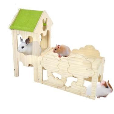 Imagem de Esconderijo de porquinho-da-índia de madeira, brinquedos de escalada, labirinto de hamster, acessórios de animais pequenos para coelho, chinchila, rato, camundongo, gerbil (combinações 2)