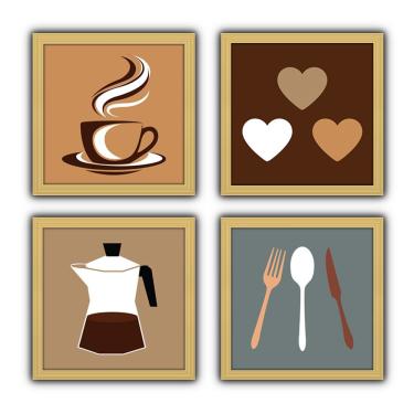 Imagem de Quadro Cozinha Copa Cantina Objetos Café Xícara Marfim