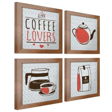 Imagem de Quadro Cozinha Café Padaria Copa 20X20Cm Kit 4 Un Ocre