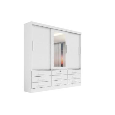 Imagem de Guarda Roupa Roupeiro Meridian Plus 3 Portas 9 Gavetas Com Espelho Branco - D`Doro