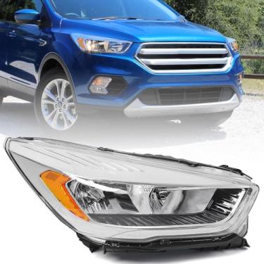 Imagem de KACHIR Farol de halogênio para Ford Escape 2017 2018 2019 sem farol LED DRL cromado lado direito do passageiro direito direito