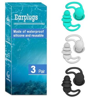 Imagem de Tampões de ouvido de natação, 3 pares de tampões de ouvido para natação, protetores de ouvido impermeáveis reutilizáveis para adultos, mantêm a água fora e proteção de ouvido, perfeitos para tomar
