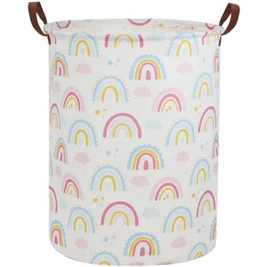 Imagem de DDBASKET Cesto De Roupa Suja Arco-Íris Para Berçário, Roupas Bebê Meninos E Meninas, Brinquedos Fofos Organizador Caixa Armazenamento, Decoração Sala Futebol Casa (Arco-Íris)