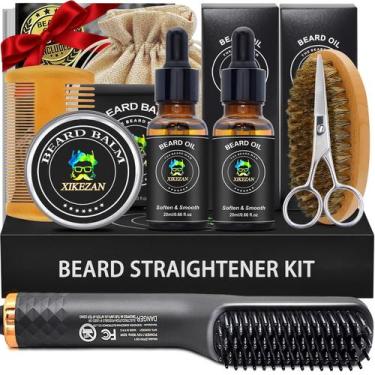 Imagem de Kit de barba XIKEZAN com alisador, óleo, bálsamo, pente, tesoura