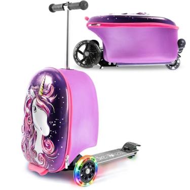Imagem de Kiddietotes Carry-on Scooter Crianças Suitcase for Girls - Unicórnio crianças Suitcases para meninas com rodas que Light Up - Idade 4+ Crianças rolamento bagagem para tornar a viagem mais fácil para você e seus filhos