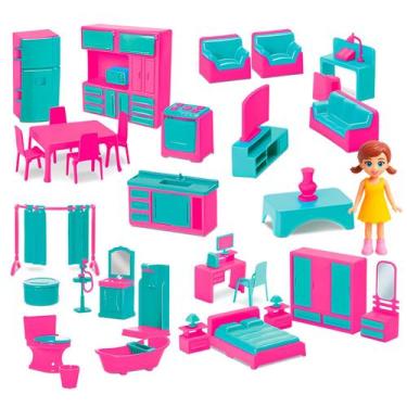 Imagem de Brinquedo Kit Judy Home Casinha Completa Com Móveis Rosa Acessórios E 