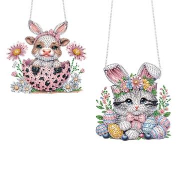 Imagem de TDFERAN 2 Set Hanging Diamond Art Painting Kit Easter Ornament Cat Cow Painting Pendant Animal Diamond Gem Painting Kits Ornament Kit for Adults DIY Acrylic Crystal Board Painting