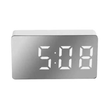 Imagem de Despertador Digital Com Espelho LED Branco Com Display Snooze Luz Notu