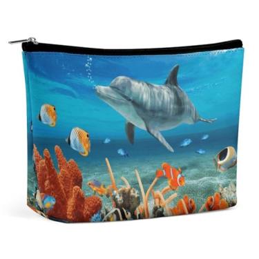 Imagem de RTFNGLS Dolphins Blue Bolsa de Maquiagem Portátil de Viagem Bolsa de Maquiagem Bolsa de Maquiagem Portátil Bolsa de Maquiagem Grande Capacidade Bolsa de Maquiagem de Viagem Organizar