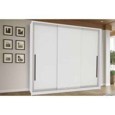 Imagem de Guarda Roupa Casal 3 Portas de Correr e 4 Gavetas Valência Branco - Politorno