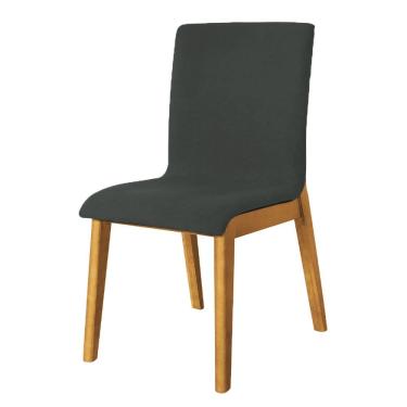 Imagem de Cadeira De Jantar Luxo Diamante Estofada Em Veludo Cinza Base Madeira Maciça 