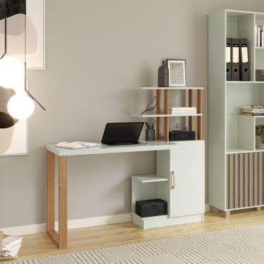 Imagem de Escrivaninha Emily 100% MDF 1 Porta Off White e Freijó