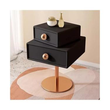 Imagem de Mesa De Cabeceira Estreita De Madeira Com Base De Metal, Moderna E Fina Com Gavetas Para Quarto, Sala De Estar E Dormitório(Black,17x15x23")