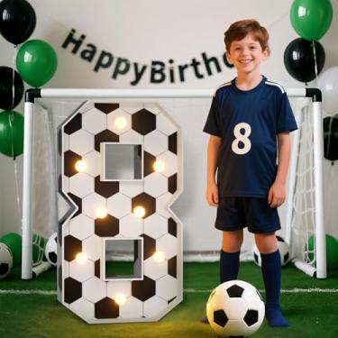 Imagem de Decorações de festa de aniversário de futebol, decorações de 8 anos para meninos, letreiro de 9,5 m com iluminação número 8, suprimentos de decoração de festa com tema de futebol, lembrancinhas