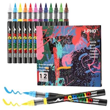 Imagem de Marcadores de tinta acrílica com ponta de pincel de 12 cores | Marcadores de giz líquido à base de água | Permanente em papel, madeira, rocha, tela | apagável em vidro, cerâmica, plástico, metal |