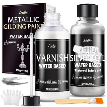 Imagem de Tinta prateada acrílica metálica - 100 ml tinta de folha de prata à base de água e verniz de 100 ml, metálico dourado ultra brilhante para pintura, artesanato, decoração de casa, ideal para tela