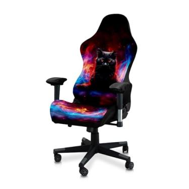 Imagem de Conjunto de capa de cadeira de jogos de 4 peças com design de gato, cachorro e vaca - impressão digital 3D, macia e elástica antiderrapante - serve na maioria das cadeiras de escritório/jogos (gato 2)