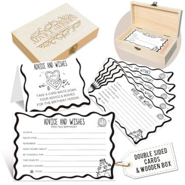 Imagem de LeFohLon Cartões de conselhos e desejos com caixa para aniversário, 50 Psc cartões de conselhos desenhados à mão para festa de jogo - decorações de festa de aniversário de 16, 18 anos de qualquer