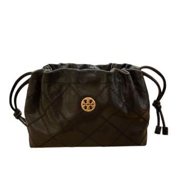 Imagem de Tory Burch Bolsa feminina 164398 Willa acolchoada de couro liso E/W com cordão com ferragens douradas (preto)
