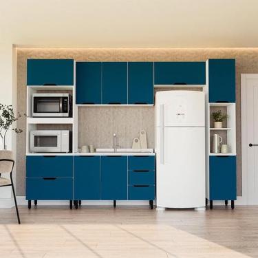 Imagem de Cozinha Compacta Sem Tampo com Paneleiro Meena 10 Portas 4 Gavetas Azu
