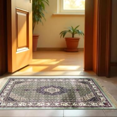 Imagem de 1 Tapete Capacho Belga Grande Limpa Seca Es Cl 66 x 110 Vr (D4Cla Verde Branco Vermelho - Classico Medalhão Floral)