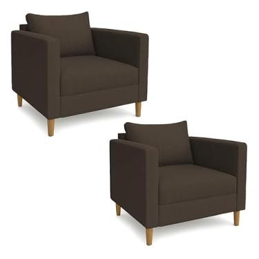 Imagem de Poltronas Para Sala de Estar Cadeira Decorativa Luxo Kit 2 Poltrona Com Pé Palito Linho Grande (Linho Marrom)