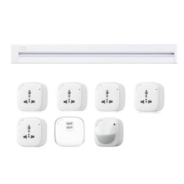 Imagem de Tomada de energia de trilho, tomada de trilho móvel para uso doméstico, régua de energia sem perfuração, tomada de interruptor inteligente de cozinha e escritório,White-100cm