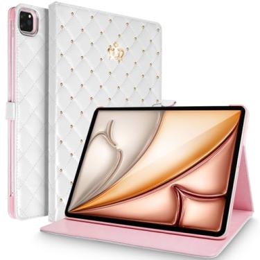 Imagem de AuroiCCY Capa inteligente para iPad Air de 13 polegadas (M2) 2024, capa protetora de couro PU à prova de choque à prova de choque flip magnética linda coroa de diamante com suporte de diamante para