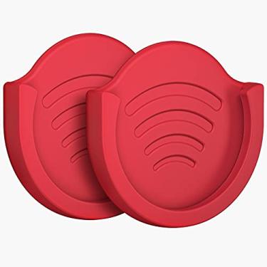 Imagem de pop-tech Suporte para soquete de usuário, 2 unidades de suporte de telefone de carro de silicone para celular com suporte dobrável com adesivos 3M de substituição para painel, escritório, casa, mesa, cozinha, parede e mais, vermelho
