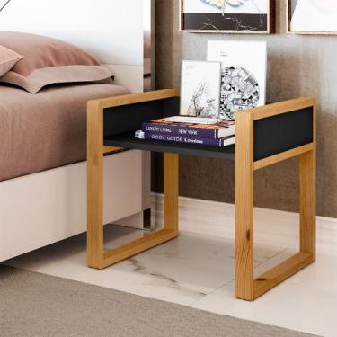 Imagem de Mesa De Cabeceira Mesinha Lateral De Apoio Madeira New Luxo Preto - MU